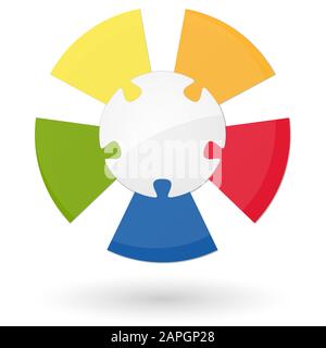 Graphique d'informations de puzzle avec partie centrale et cinq options de couleur Illustration de Vecteur