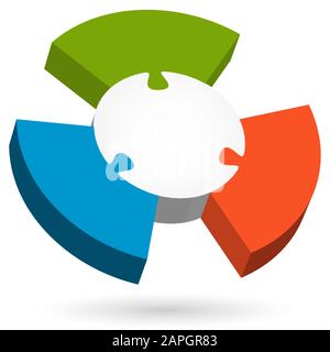 graphique d'info puzzle en trois dimensions avec partie centrale et trois options de couleur Illustration de Vecteur
