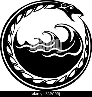 Symbole occulte ouroboros dans l'eau dans le vieux style scandinave Illustration de Vecteur