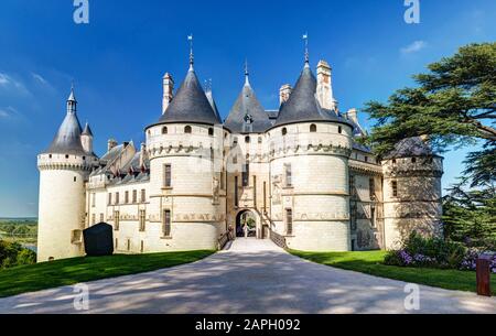 Château de Chaumont-sur-Loire, France. Ce château est situé dans la vallée de la Loire, a été fondé au Xe siècle et a été reconstruit au XVe siècle Banque D'Images