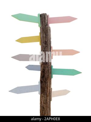 Panneaux de plage colorés en bois blanc sur le poteau Banque D'Images