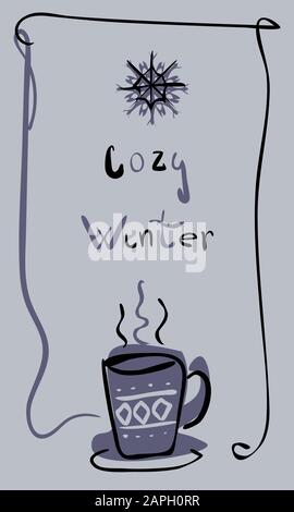 Un doodle confortable et simple avec une tasse de thé, de café ou de cacao Illustration de Vecteur