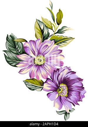 Composition fleurie pour l'impression textile. Superbes fleurs pour un tirage numérique de haute qualité. Banque D'Images