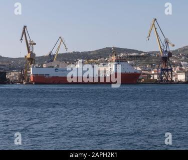 Ermoupolis 23 janvier : Normand Tonjer navire géophysique d'arpentage et de cartographie dans les chantiers navals de Neorion à Syros. 23 Janvier 2020, Ermoupolis, Syros, Banque D'Images