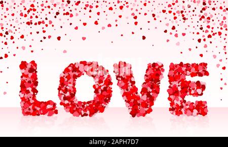 Mot Amour fait de confetti rouge et rose. Carte de Saint-Valentin. Illustration vectorielle Illustration de Vecteur