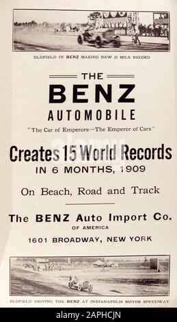 Voiture ancienne, dépliant publicitaire automobile Benz, automobile automobile, l'automobile Benz crée 15 records du monde en 6 mois, photographie, 1909 Banque D'Images