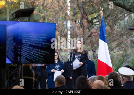 Impressionen von der Einweihung des Kriegsdenkmals für Frankreich (OPEX) im Eugénie-Djendi-Garten im André-Citroën-Park. Paris, 11.11.2019 Banque D'Images