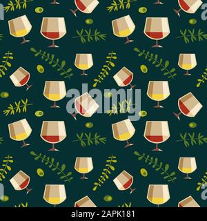 Motif vectoriel plat en verre à vin blanc rouge sans couture Illustration de Vecteur
