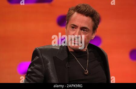 Robert Downey Jr. Pendant le tournage du spectacle Graham Norton à BBC Studioworks 6 Television Center, Wood Lane, Londres, sera diffusé sur BBC One vendredi soir. Banque D'Images