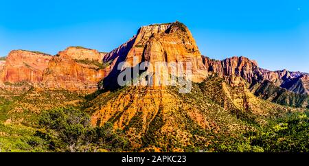 Vue sur la Butte Shuntavi et d'autres pics de roches rouges de la partie du canyon Kolob du parc national de Zion, Utah, États-Unis. Vue depuis le belvédère de Timber Creek Banque D'Images