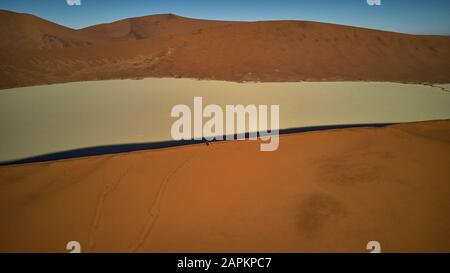 Vue aérienne des dunes de sable orange dans le désert du Namib, Namibie Banque D'Images