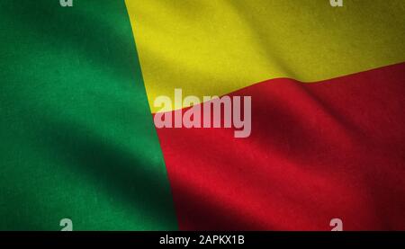 Gros plan du drapeau du Bénin avec des textures intéressantes Banque D'Images