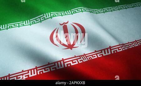 Gros plan du drapeau de l'Iran avec intéressant textures Banque D'Images