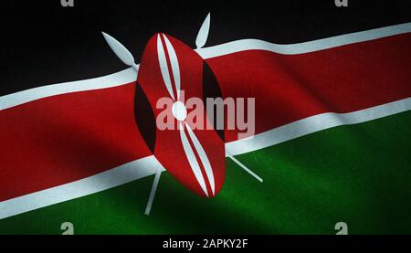 Gros plan du drapeau du Kenya avec intéressant textures Banque D'Images