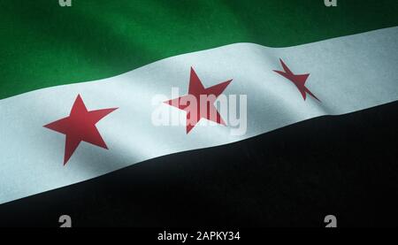 Gros plan sur le drapeau de l'indépendance de la Syrie avec textures intéressantes Banque D'Images