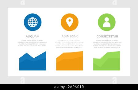 Jeu d'éléments bleu foncé, orange et vert pour diapositives de présentation infographie avec graphiques, graphiques, étapes. Illustration de Vecteur