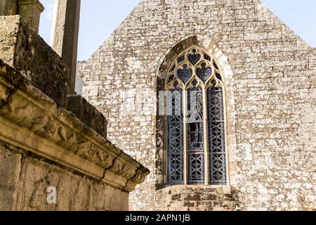 Guehenno, France. Le Calvaire de Guéhenno, datant de 1550, l'un des sept grands calvaires (enclos paroissial) de la Bretagne (Bretagne) Banque D'Images