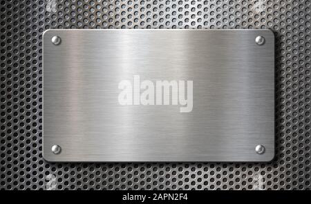 Plaque métallique en acier avec rivets sur fond de grille Banque D'Images