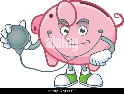 Style de personnage de dessin animé de la banque de porc dans un costume de Doctor avec des outils Illustration de Vecteur