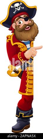 Pirate Cartoon Captain Peeking Pointing Sign Illustration de Vecteur