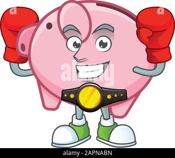 Joyeux Visage Boxing piggy Bank dessin de personnage de dessin animé Illustration de Vecteur