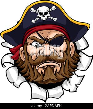 Pirate Capitaine Cartoon Mascot Déchirant Arrière-Plan Illustration de Vecteur