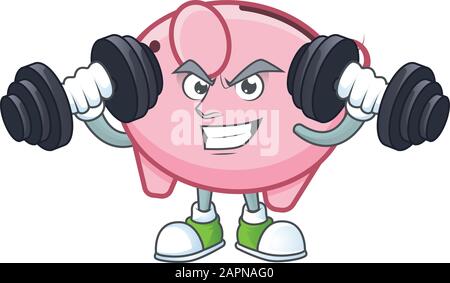 Fitness exercice piggy banque mascotte icône avec des cloches Illustration de Vecteur