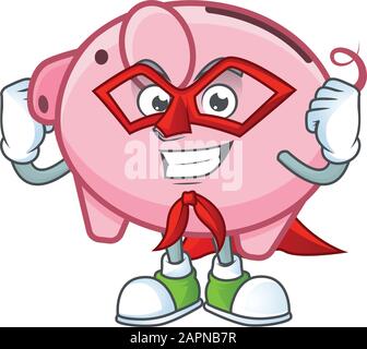 Mascotte smiley de la banque de porc vêtue comme super héros Illustration de Vecteur