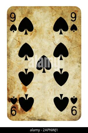 Neuf de pique Vintage playing card - isolated on white (chemin inclus) Banque D'Images