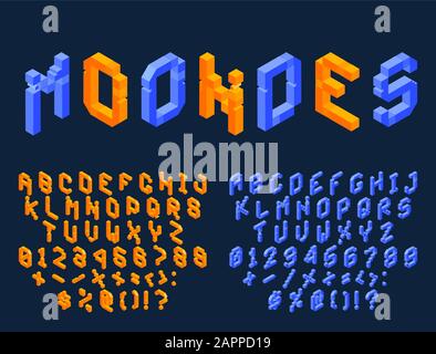 Police isométrique Techno. Lettres de style Memphis à gauche et à droite. Ensemble coloré de lettres vectorielles construites sur la base de la vue isométrique. Geomet Illustration de Vecteur