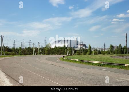 Pripyat, Ukraine, 20 Mai 2019. Centrale Nucléaire De Tchernobyl Sous Le Nouveau Confinement Sûr Banque D'Images