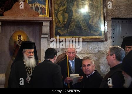 Le Prince de Galles lors d'un service oecuménique à l'Église de la Nativité à Bethléem le deuxième jour de sa visite en Israël et dans les territoires palestiniens occupés. Photo PA. Date De L'Image: Vendredi 24 Janvier 2020. Voir l'histoire de PA ROYAL Charles. Crédit photo devrait lire: Victoria Jones/PA Wire Banque D'Images