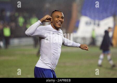 Birkenhead, Royaume-Uni. 23 janvier 2020. Neil Danns, de Tranmere Rovers, célèbre à plein temps la troisième partie de la coupe de FA entre Tranmere Rovers et Watford au parc de Prenton le 23 janvier 2020 à Birkenhead, en Angleterre. (Photo de Richard Ault/phcimages.com) crédit : Images PHC/Alay Live News Banque D'Images