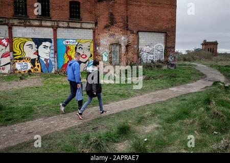 Graffiti sur l'entrepôt de Great Northern Railway, Uttoxeter Road, Derby, Angleterre Banque D'Images