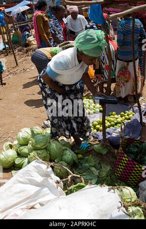Chou sur le marché local de Bonga, dans la région de Kaffa, Ethiopie Banque D'Images