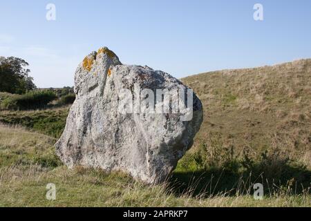 Une pierre au Monument de Henge néolithique à Avebury, Wiltshire, Royaume-Uni. Banque D'Images