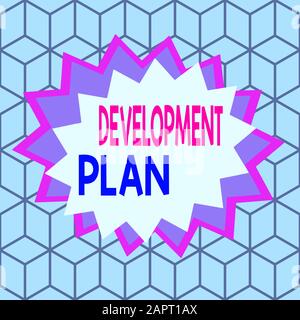Panneau texte indiquant le plan de développement. Photo d'affaires présentant la planification du développement d'une zone de terrain asymétrique forme inégale pat Banque D'Images