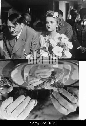 Scènes du film russe Padeniye Berlina (la chute de Berlin, Val de Berlin) [publié par Actueelfilm], Adolf Hitler (V. Savelyev) Et Eva Braun Annotation: Repronegative Date: 20 Novembre 1950 Lieu: Russie, Urss Mots Clés: Film Nom Personnel: Braun, Eva, Hitler, Adolf, Savelyev, V. Banque D'Images