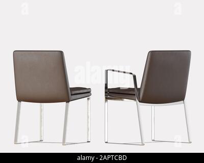 Deux chaises en cuir marron sur un arrière-plan blanc Banque D'Images