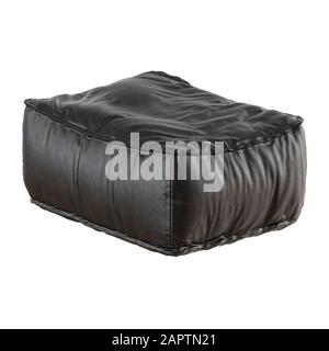 Cuir noir pouf sur fond blanc rendu tridimensionnel Banque D'Images