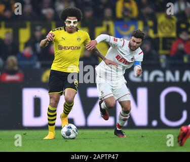 Duels, duel entre Axel Witsel (Borussia Dortmund) et Jonas Hector (FC Cologne). GES/Fußball/1. Bundesliga: Borussia Dortmund - FC Cologne, 24.01.2020 - Football/Football 1ère Division: Borussia Dortmund vs FC Cologne, Dortmund, Jan 24, 2020 - la réglementation DFL interdit toute utilisation de photographies comme séquences d'images et/ou quasi-vidéo. | utilisation dans le monde entier Banque D'Images