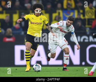 Duels, duel entre Axel Witsel (Borussia Dortmund) et Jonas Hector (FC Cologne). GES/Fußball/1. Bundesliga: Borussia Dortmund - FC Cologne, 24.01.2020 - Football/Football 1ère Division: Borussia Dortmund vs FC Cologne, Dortmund, Jan 24, 2020 - la réglementation DFL interdit toute utilisation de photographies comme séquences d'images et/ou quasi-vidéo. | utilisation dans le monde entier Banque D'Images