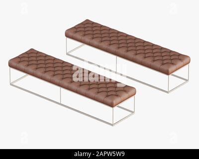 Deux capitone de banc marron sur un rendu tridimensionnel de cadre en acier Banque D'Images