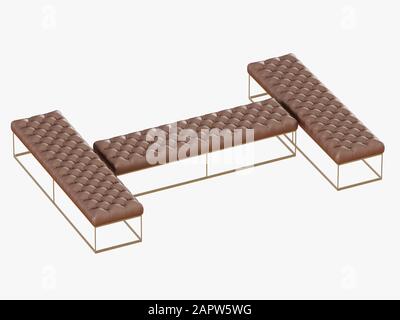 Trois paillasse marron capitone sur un rendu tridimensionnel de cadre en acier Banque D'Images