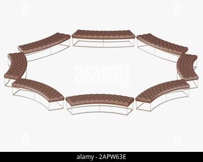 Le capitone de banc marron sur un cadre en acier reste un rendu tridimensionnel rond Banque D'Images