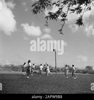 Voyage au Suriname et aux Antilles néerlandaises Korfbal à Saint Jozef avec l'école sœur des sœurs de Schijndel à Santa Rosa à Curaçao Date: 1947 lieu: Curaçao mots clés: Monastères, korfball, élèves Banque D'Images