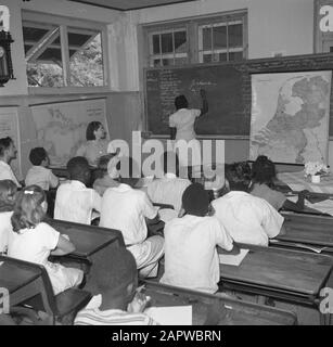 Voyage au Suriname et Aux Antilles néerlandaises Élèves dans une classe scolaire sur Saba à la leçon française. Quitté le professeur, Mme Blanken Date: 1947 lieu: Antilles néerlandaises, Saba mots clés: Elèves, enseignants, écoles Banque D'Images