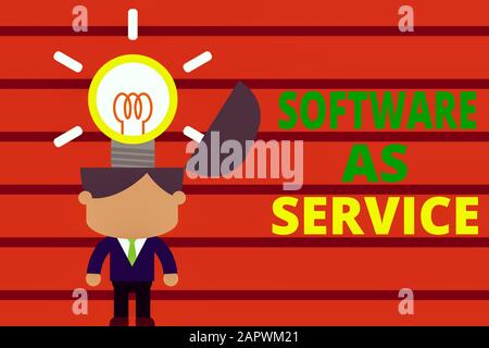 L'écriture de texte Word Logiciel en tant que service. Photo d'affaires mettant en vedette sur Deanalysisd sous licence sur abonnement et un homme centralisée Banque D'Images