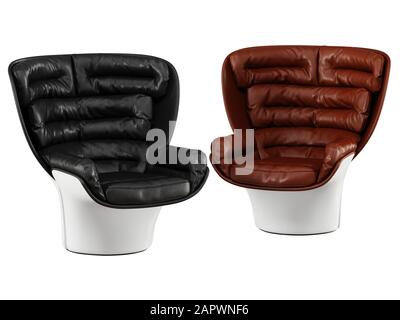 Deux chaises en cuir cuir noir et brun sur un arrière-plan blanc rendu en relief Banque D'Images