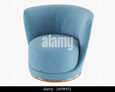 Fauteuil bleu avec siège rond sur fond blanc Banque D'Images